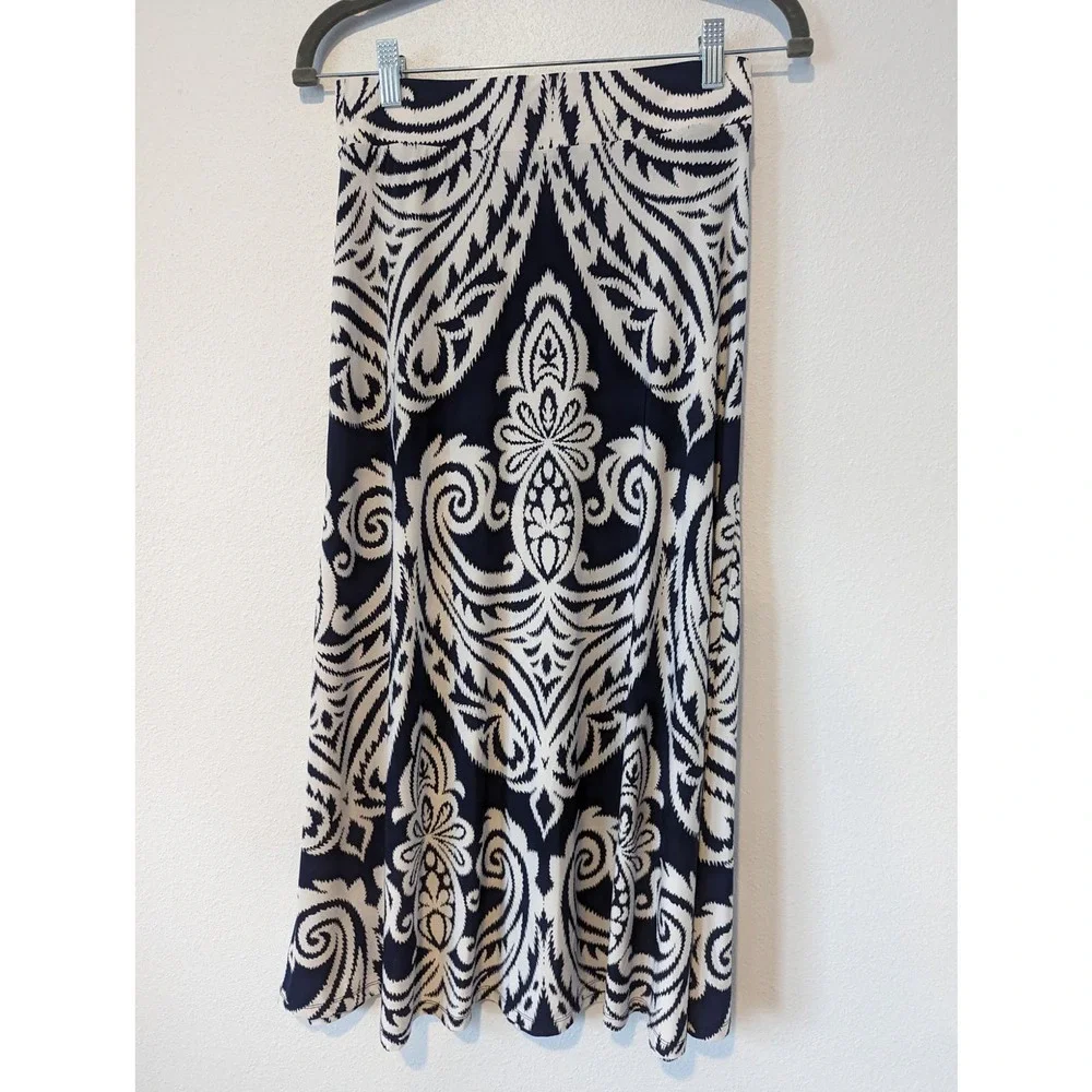 INC International Concepts Flowy Navy and White Midi Skirt - Picture 2 of 5